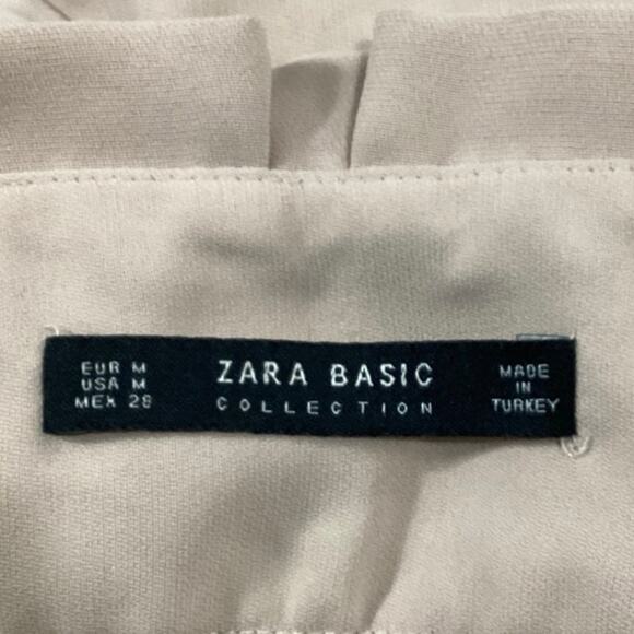 Zara Cream Beige Pleated Cuffed Tapered Leg Paperbag Crop Ankle Trousers Pants M - Picture 5 of 5
